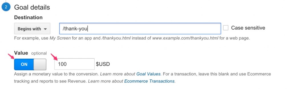 google analytics goal revenue value