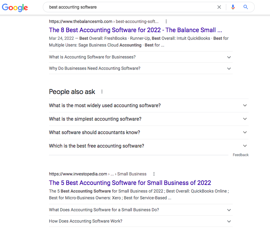 "Best Accounting Software" Google SERPS