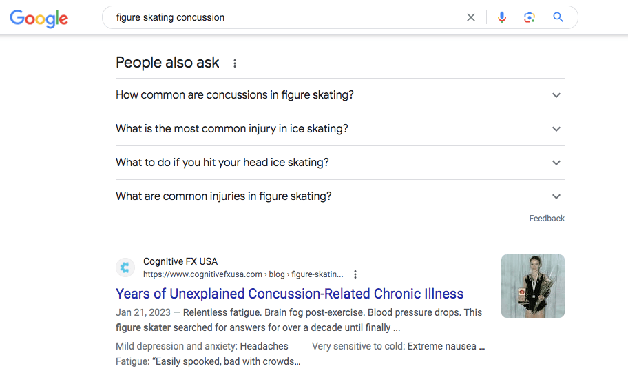 "Figure skating concussion" SERP.