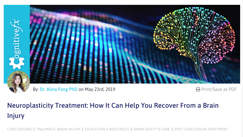 Screenshot of the Neuroplasticity Treatment: How It Can Help You Recover From a Brain Injury Blog on Cognitive FX