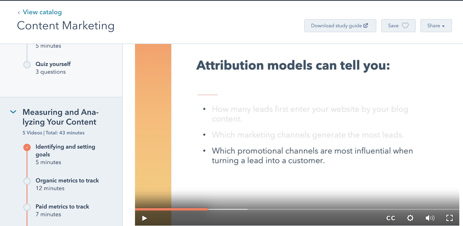 Hubspot's content marketing course measuring and analyzing content