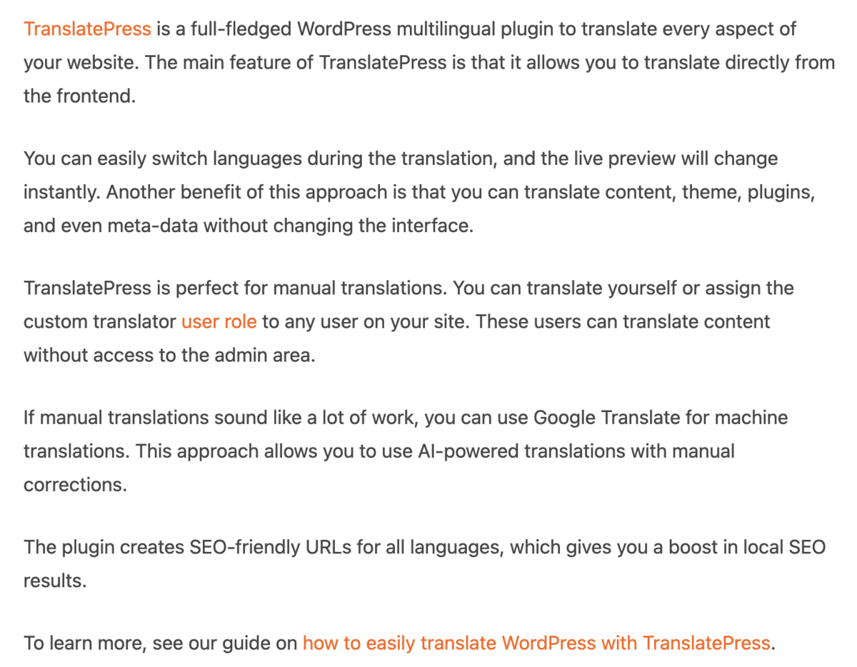 TranslatePress description excerpt. 